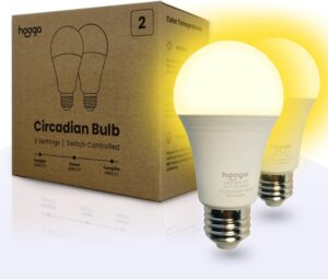 hooga Circadian Rhythm Full Spectrum LED Light Bulb - 2700K, 2100K, 1400K, Flicker-Free, Blue Light Free Night Mode, 7W Energy Efficient Warm White for Sleep, Relaxation & Focus - 2 Pack