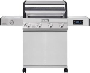 Monument Grills Denali 405 4-Burner Liquid Propane Gas Smart bbq Grill Stainless Steel with Smart technology, Side Burner and Knob Controls