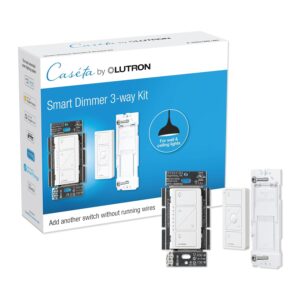Lutron Caseta 3 Way Smart Dimmer Switch Kit, w/ Wireless 3 way Pico Remote and Bracket, Light Switch for LED Lights, No Neutral Required, P-PKG1WB-WH