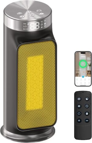 1500W Smart Electric Space Heater for Indoor Spaces - WiFi/App Control, Remote Included, 24H Timer, 5 Modes for Home, Office, Bedroom, Bathroom Use