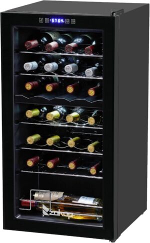 Winado 28-Bottle Dual Zone Compressor Wine Cooler, Freestanding Compact Mini Wine Fridge with Adjustable Temperature, Digital Control & Removable Shelves for Wine Storage