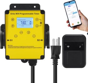 Ortis WiFi Above Ground Pool Timer Switch with Smart APP Control, Dual Outlet with Waterproof Cover, LCD Display, Realize Switch and Timing on Your Phone, for Pools, Filters, Pumps, Landscape Lights