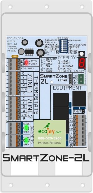 SmartZone-2L: 2 Zone Controller KIT w/ Temperature Sensor - Replace Honewell, ewc, zonefirst HVAC Zone Control Panels