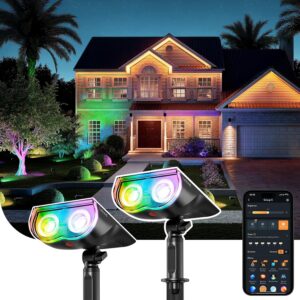 Linkind Smart Solar Spotlight SL5C, Color Changing Landscape Lighting, APP/Voice Control Solar Lights Outdoor, IP67 Waterproof Spot Lights Outdoor for Yard, Garden, Pathway(2 Pack)