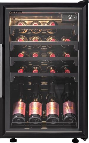 Wine Cooler – Built-in or Freestanding, Smart Temperature Control, Ultra-Quiet Operation, LED Lighting, Modern Design (Black, 20 Bottles)