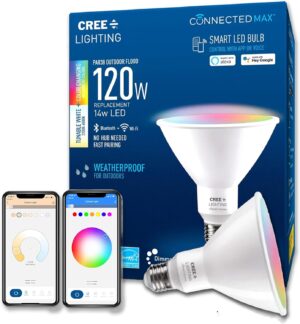Cree Lighting Connected Max Smart Led Bulb Par38 Outdoor Flood Tunable White + Color Changing, 2.4 Ghz, Works with Alexa and Google Home, No Hub Required, Bluetooth + WiFi, 1Pk