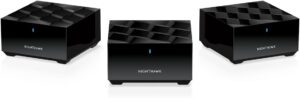 NETGEAR Nighthawk Tri-Band Whole Home Mesh WiFi 6 System (MK73S) – Router + 2 Satellite Extenders - 3Gbps Speed - Coverage up to 4,500 sq. ft., 25 Devices - Includes 1-Year Armor – AX3000 802.11ax