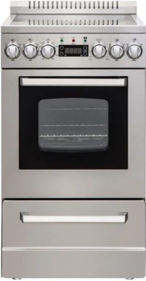 Avanti DER20P3S Electric Range Oven Elite Series Compact Design, 2-Cu.Ft. Capacity with 4 Coil Burners, Framed Glass Door, Storage Drawer and Broiler with Pan, 20-Inch, Stainless Steel