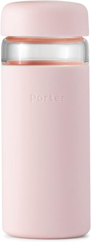 W&P Porter Glass Wide Mouth Bottle w/ Protective Silicone Sleeve | Blush 16 Ounces | On-the-Go | Reusable Bottle | Portable and Lightweight | Dishwasher Safe