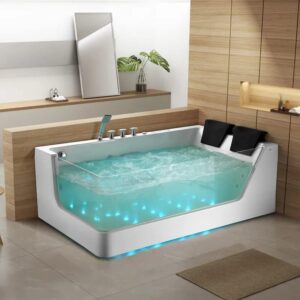 71" Bathtub Acrylic LED Whirlpool & Water Massage Bathtub Decoration Transparent in White Soaking bathtub with Tub Filler Faucet