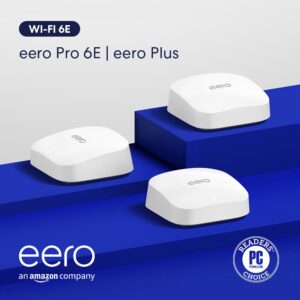 Amazon eero Pro 6E mesh wifi system with 1 month free eero Plus (auto-renews) - Coverage up to 6,000 sq. ft., Connect 100+ devices, 3-pack