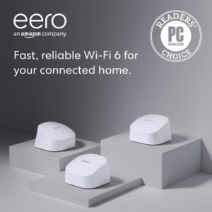 Amazon eero 6 mesh wifi system - Supports internet plans up to 500 Mbps, Coverage up to 4,500 sq. ft., Connect 75+ devices, 3-pack (1 router + 2 extenders)