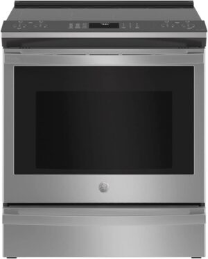 GE Profile PSS93YPFS 30" Slide-In Smart Electric Range with 4 Radiant Heating Elements, 5.3 Cu. Ft. True Convection Oven, Storage Drawer, WiFi, Self Clean with Steam Option,