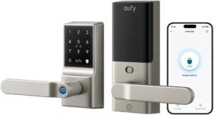 eufy Smart Lever Lock C33, Keyless Fingerprint Door Lock with Handle, Integrated Wi-Fi, Remote Control via App, Biometric Entry Knob, Auto-Locking, IP53 Waterproof, Nickel (2025 New Version)