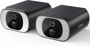 ieGeek S1 2-Pack Solar Security Cameras Wireless Outdoor, 2K 2.4Ghz WiFi Home Surveillance Camera with Embedded Solar Panel, AI Motion Sensor, Smart Alarm, Color Night Vision, Works w/Alexa