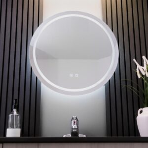 24" Round LED Bathroom Mirror - Wall-Mounted Vanity LED Mirror - Sleek, Touch Screen, Smart Anti-Fog, Dimmable Brightness, Front & Backlit Design - Smart Bathroom Mirrors by Fanti