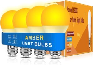 Neporal Amber Light Bulbs 4PK, 9W 60 Watt Equivalent, Blue Blocking Light Bulbs 1800K, Soft Warm Sleep Light Bulbs A19, Amber Night Light Bulb E26 for Bedroom and Baby Nursery Light