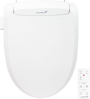 SmartBidet SB-100R Electric Bidet Seat for Elongated Toilets with Remote Control, Stainless Steel Nozzle with Removable Nozzle Cap, Slim and Strong Design