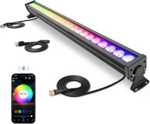 Smart LED Wall Washer Light Dimmable Via APP Control, 168W RGBCW Color Changing Linear Light Bar with Music Sync, Group Function, Timing, Perfect for Outdoor & Indoor Lighting Projects