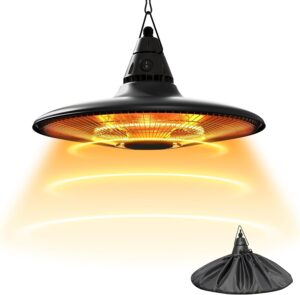 Hanging Heater, 1500W Outdoor Electric Patio Heater, Ceiling Heater with Remote Control, Infrared for Courtyard, Garage, Patio, Overheat & Tip-Over Protection, IP65 Waterproof, Black