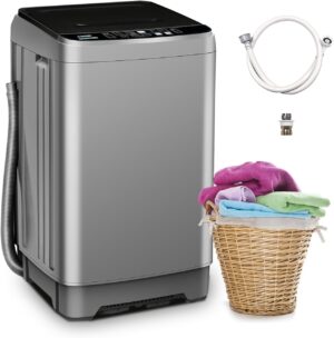 Portable Washing Machine, 17.7lbs Full-Automatic Small Washing Machine for Apartment, 10 Wash Programs with Drain Hose Dorm Size Portable Washer for RV, Home, College, Grey