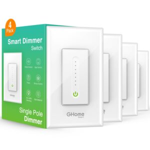 GHome Smart Dimmer Switch, Single Pole, Neutral Wire Required, 2.4GHz Light Switch WiFi Compatible with Alexa, Google Home, UL Certified,White, 4Pack