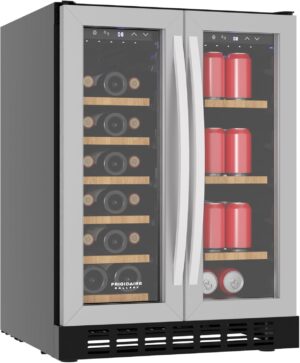 Frigidaire Gallery, 41 Cans AND 18 Bottle Side-by-side Dual Zone Built In Beverage Fridge - Stainless Steel - Wood Shelves, 23.4" Width, Built-in