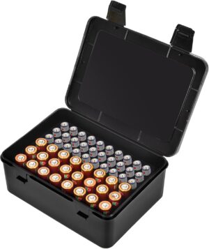Battery Organizer Storage Box, Garage Case Holder for 24* AA, 30* AAA Batteries (Bag Not Include Batteries Pack)-Black