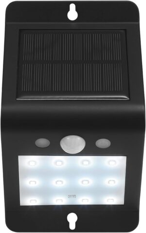 GLOBE 120-Degree Black 250 Lumens Solar Powered Motion Outdoor Integrated LED Wedge Light Security Light, Integrated Solar Panel, Outside House Lights