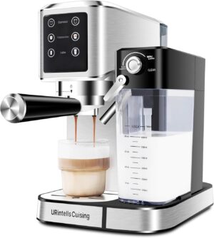 Espresso Machine 20 Bar, Touchscreen Espresso Maker with Automatic Milk Frother for Cappuccino Latte, Espresso Coffee Maker with Dual Heating System & Dual Pump