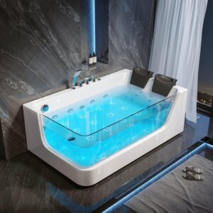 KunMai 71 Inch Whirlpool Jetted Bathtub, Acrylic Hydro Massage Tub with 16 Jets, Double Massage Bathtub