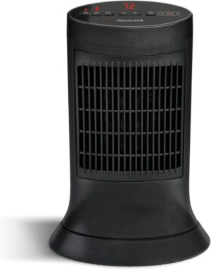Honeywell Compact Ceramic Tower Heater, Black – Compact, Small Heater with Big Heat – Ceramic Heater with Two Heat Settings