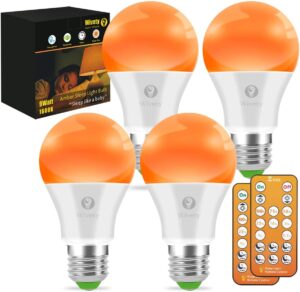 Sleep Light Bulbs Amber 1600K with Remote Control, Blue Light Blocking A19, 9W for Sleep Therapy, Baby Nursery, Bedroom (4 Packs)
