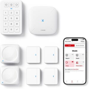 X-Sense Smart Home Security System, Wireless Home Alarm System 8-Piece Kit, Supports Mobile App Alerts, Compatible with Alexa, Includes 1 Base Station, 4 Door Sensors, 2 Motion Sensors, 1 Keypad, AS08