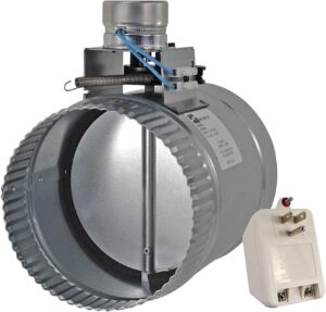 Suncourt ZoneMaster Fully Adjustable Motorized Airflow Control Zone Damper Air Duct Fan (8 inch), Usually Closed, 24 Volt Thermostat Compatibility, 24VAC/20VA Plug-in Transformer Included, Silver