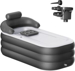 Inflatable Folding Bathtub for Adults, 63" Collapsible Ice Bath Tub for Athletes, Portable Foldable Hot Tub with Electric Air Pump, SPA Freestanding Soaking Barrel Black