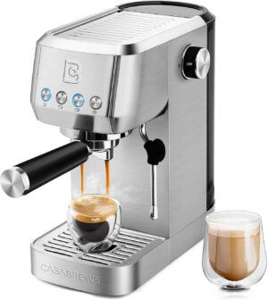 CASABREWS 3700 Essential Espresso Machine 20 Bar, Stainless Steel Cappuccino & Latte Machine with Steam Frother for Home, 49oz Water Tank, Silver