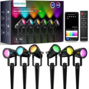 Landscape Spotlights, Smart Outdoor Spotlights IP65 Waterproof, WiFi Low Voltage Color Changing Outdoor Lights for Yard Garden Pathway Lawn, Compatible with Alexa, 6 Pack