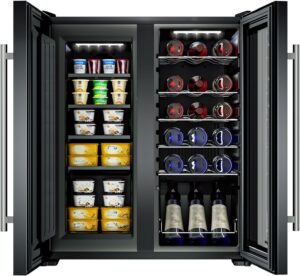 KingChii 27 Inch Wine Cooler and Ice Cream Refrigerator, Dual-Zone 18 Bottles Wine & 45 Cans Ice Cream Freestanding Fridge, Digital Control, Low Noise Professional Compressor for Home, Office, Kitchen