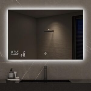 BYECOLD 36"x 24"Bathroom Smart Mirror with Wi-Fi Enabled Touch Sensor Time Weather Display, LED Bathroom Vanity Mirror with Anti-Fog Dimmable Backlit 2 Colors - Horizontally Only