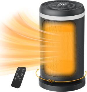 Space Heater, 1500W Portable Heaters for Indoor Use, Small Space Heater for Office, Mini Heater with Digital Display, 12H Timer, 3 Modes, 90°Oscillation, PTC Ceramic Electric Heater for Bedroom Home