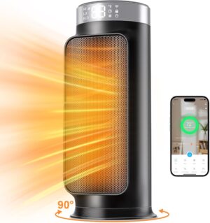 1500W Space Heaters for Indoor Use, Smart PTC Electric Heater with Wifi/App & Remote Control, 24H Timer, 90° Oscillation, Overheat and Tip-Over Protection, 5 Modes for Home Office Bedroom Bathroom