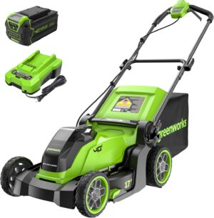 Greenworks 40V 17”​ Brushless (Push) Cordless Lawn Mower, 4.0Ah Battery and Charger