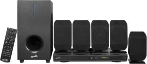 Supersonic SC-38HT 5.1 Surround Channel DVD Home Theater System with DVD/CD Support, Karaoke Mic Jacks, USB Input, FM Radio, 75W Speaker Output, Multi-Language Support, and Remote Control!