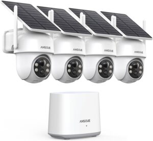 Security Cameras Wireless Outdoor Home System, 4 Camera Kit, No Subscription Fees, Solar Powered, Local Storage, 365-Day Battery Life, 360°PTZ Surveillance, Auto Tracking, 2K Color Night Vision