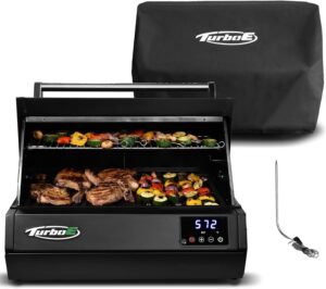 Turbo E Outdoor Electric Grill w/Weather Resistan Cover & Screen Protector Bundle - High-Power Infrared Grill - 24-Inch Smart BBQ Grill with Probe & Digital Display