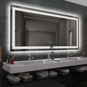 Amorho LED Bathroom Mirror 60'' X36'' with Front and Backlight, Large Dimmable Wall Mirrors with Anti-Fog, Shatter-Proof, Memory, 3 Colors, Double LED Vanity Mirror