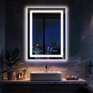 Antok 20"x 28" LED Bathroom Mirror with Lights, Bathroom Vanity Mirror Anti-Fog, Dimmable, Lighted Vanity Mirror with Tempered Glass, Memory Function, 3 Colors, Safe Use (Horizontal/Vertical)