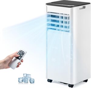 EUHOMY 8,000 BTU Portable Air Conditioners, 4-in-1 Portable AC Unit Up to 350 Sq.Ft, 4 Modes Quiet Air Conditioner with Remote Control, Cool, Fan, Dehumidifier，24H Timer, Bedroom, Office, Apartments