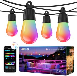 Lepro ZB1 AI Smart Outdoor String Lights APP Control, 100(88+12) ft RGB+IC+Warm White Outdoor Lights 30 LED Bulbs, Alexa Google Enabled, AI Generated Lighting LLM, NO Remote, 2.4 GHz WiFi+Bluetooth
